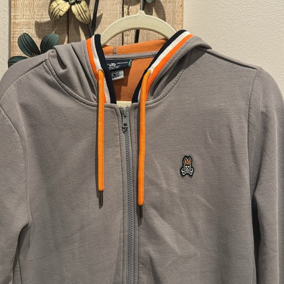 Psycho Bunny Zip up Gray Hoodie with Orange Accents size 4(small) pre owned - Picture 2 of 10